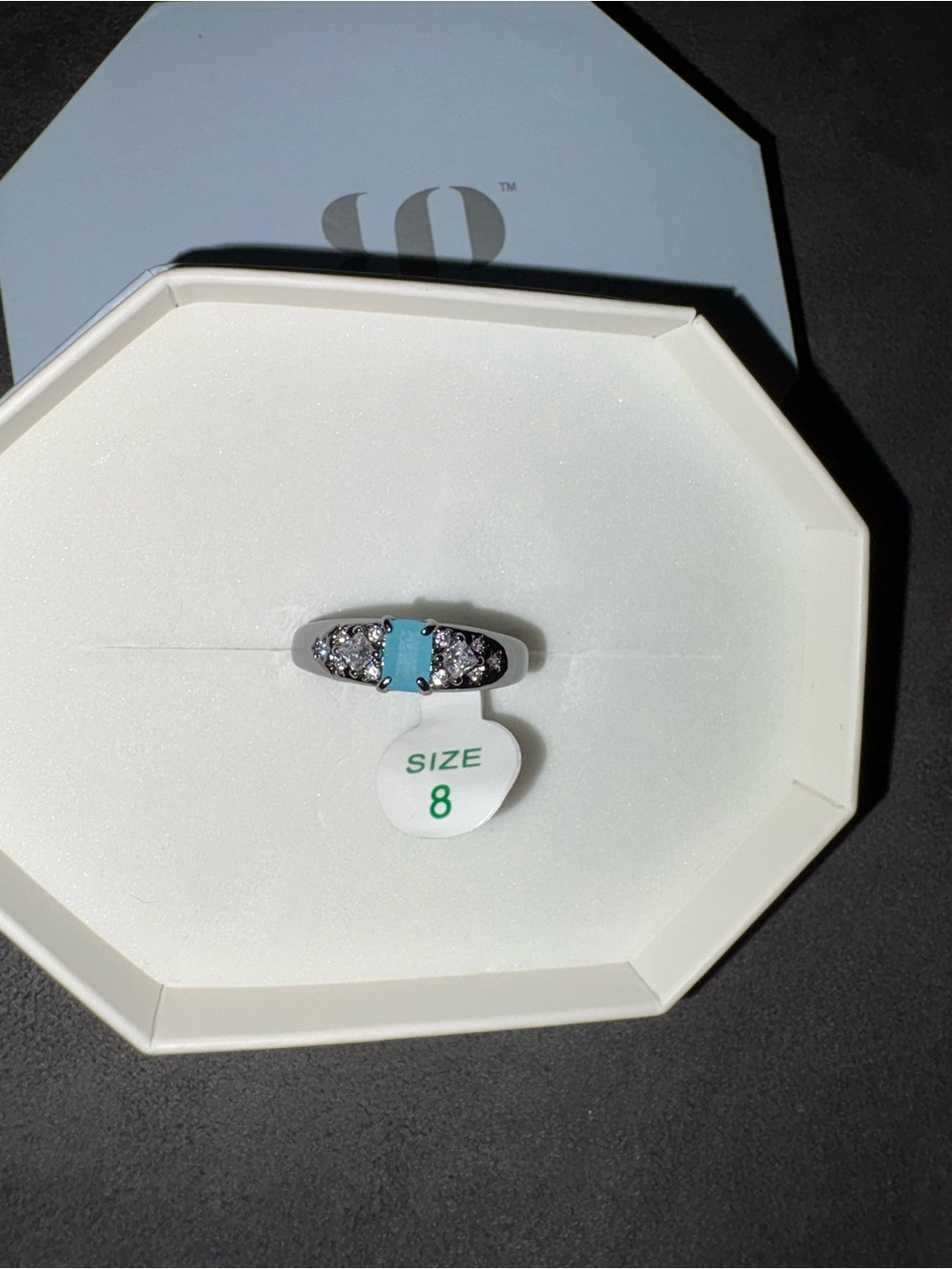Silver Ring with Turquoise Accent and Crystal Accents - Size 8